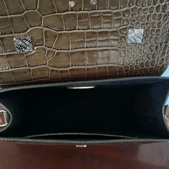 NWT Valentino Melanie Croco Bag Genuine Leather Olive Brown - Picture 4 of 4